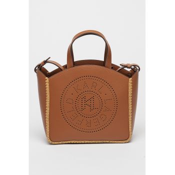 Geanta tote de piele cu logo stantat - Maro scortisoara