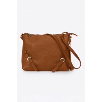 Geanta crossbody de piele cu aspect texturat - Maro