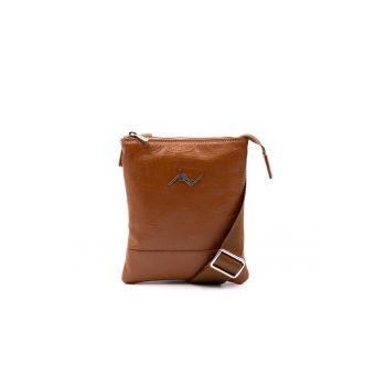 Geanta crossbody de piele cu bareta ajustabila - Maro