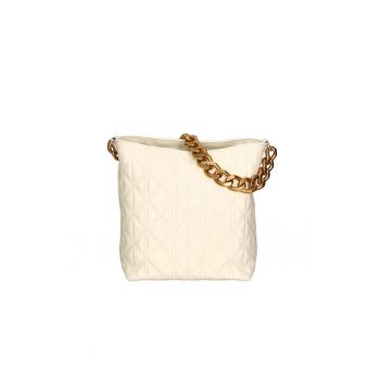Geanta crossbody de piele cu garnituri cusute - Alb fildes