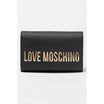 Geanta crossbody de piele ecologica cu logo metalic - Negru