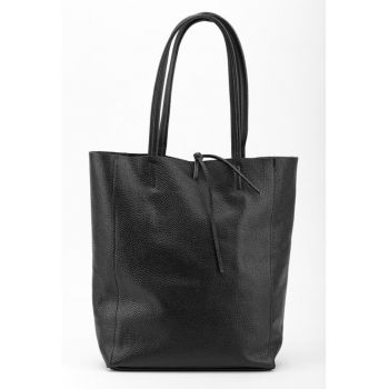 Geanta dama shopper neagra din piele cu portofel interior