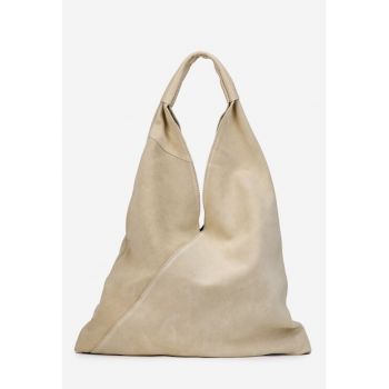 Geanta dama -  shopper - piele intoarsa bej