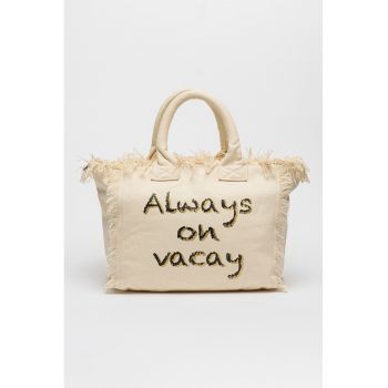Geanta shopper cu imprimeu text - Negru - Crem