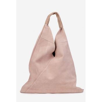 Geantă shopper din piele întoarsă -  roz pudră