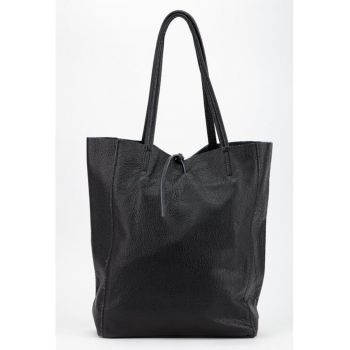 Geanta shopper din piele naturala neagra