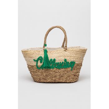 Geanta tote din material textil cu imprimeu text