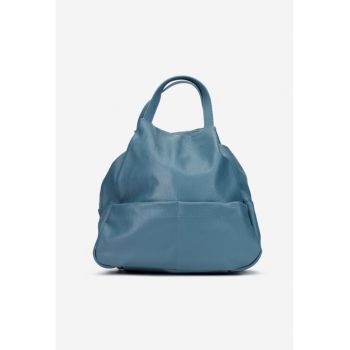 Rucsac dama din piele naturala texturata bleu