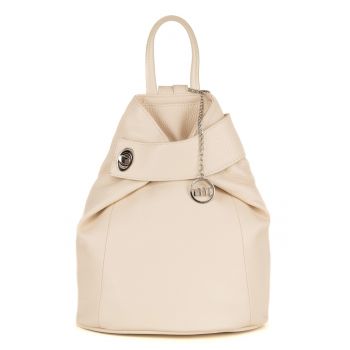 Rucsac de piele cu accesoriu logo Sirietto - Crem