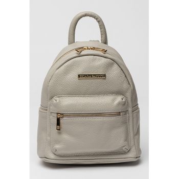 Rucsac de piele cu buzunar frontal cu fermoar