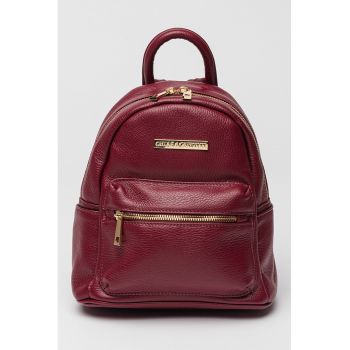 Rucsac de piele cu buzunar frontal cu fermoar
