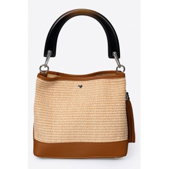 Geanta bucket cu detalii de piele