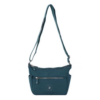 Geanta crossbody cu buzunare multiple si aplicatie logo