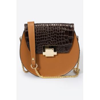 Geanta crossbody de piele cu aspect de piele de crocodil