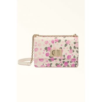 Geanta crossbody de piele cu model floral si bareta din lant