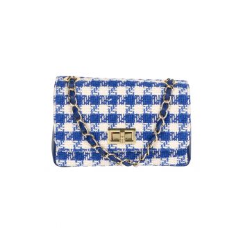 Geanta crossbody din piele si material textil cu model
