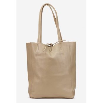 Geanta dama shopper bej din piele cu portofel interior