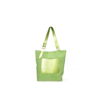 Geanta shopper de piele cu detalii metalizate