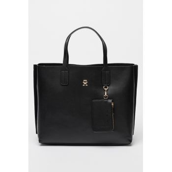 Geanta tote de piele ecologica cu bareta logo detasabila