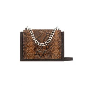 Geanta crossbody cu bareta din lant si model animal print