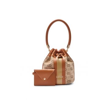 Geanta crossbody de piele ecologica si material textil cu logo