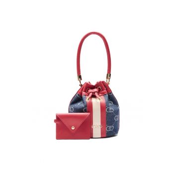 Geanta crossbody de piele ecologica si material textil cu logo