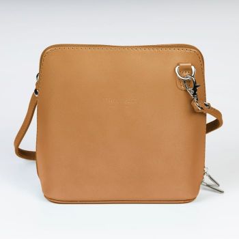 Geanta crossbody, din piele naturala, capucino