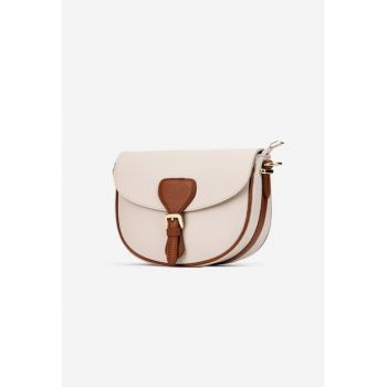 Geanta dama crossbody bej deschis cu maro din piele texturata
