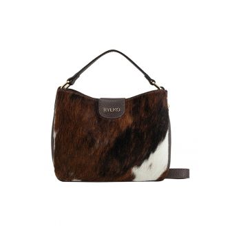 Geanta de piele cu bareta ajustabila de umar si model animal print