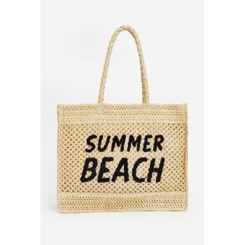 Geanta shopper de paie cu imprimeu text
