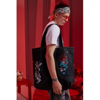Medicine geantă din denim culoarea negru
