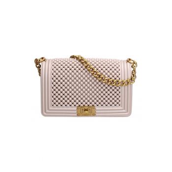 Geanta crossbody cu clapa si aspect cu margele