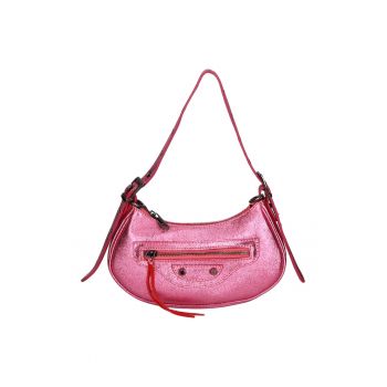 Geanta crossbody de piele cu aspect metalic