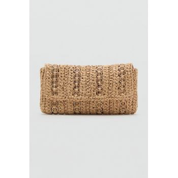 Geanta crossbody din paie cu bareta din lant