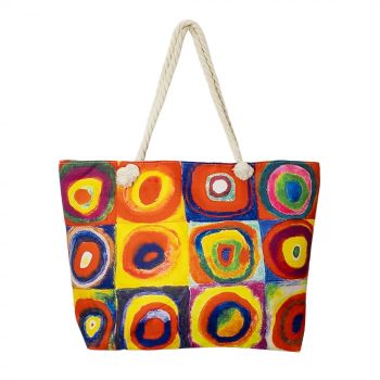 Geanta de plaja din material textil, cu imprimeu din pictura lui Kandinski