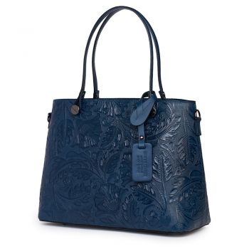 Geanta piele cu model floral Monica bleumarin