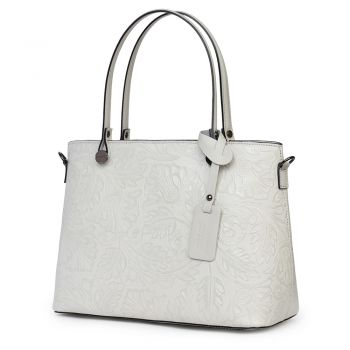Geanta piele cu model floral Monica gri