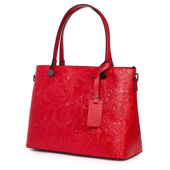 Geanta piele cu model floral Monica rosie