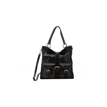 Geanta shopper de piele cu catarame
