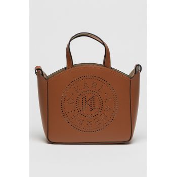 Geanta tote din piele cu logo - Maro scortisoara