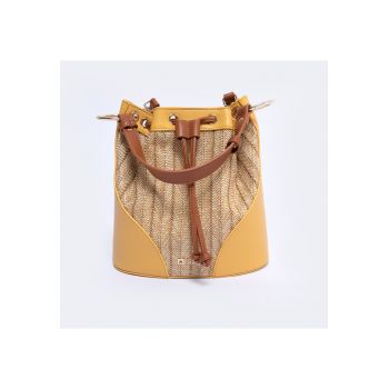 Geanta bucket cu insertii din raffia Worito