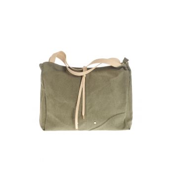 Geanta casual verde kaki cu barete crem