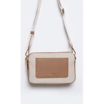 Geanta crossbody cu segmente din piele ecologica