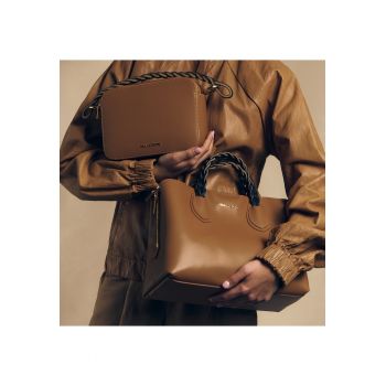 Geanta crossbody de piele cu doua compartimente
