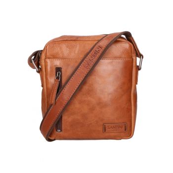 Geanta crossbody unisex de piele cu buzunare multiple