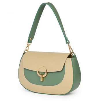 Geanta dama din piele naturala Rosalia crem/verde fistic