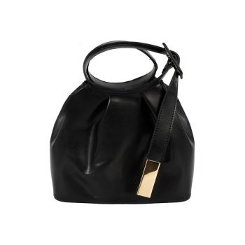 Geanta dama  neagra - 22x18 -5x10cm - cu manere si detalii metalice aurii - din piele ecologica - cu sac de depozitare.