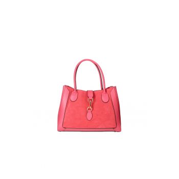 Geanta de piele cu insertii de piele intoarsa - Fucsia