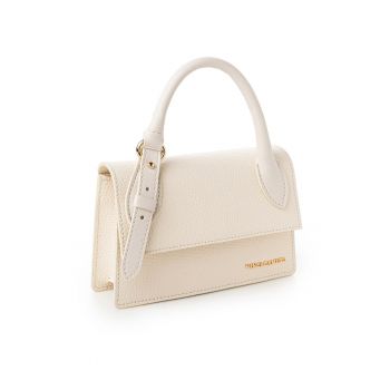 Geanta de piele ecologica cu bareta detasabila si maner - Alb fildes