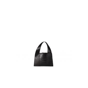 Geanta din piele cu model de crocodil cu maner - Negru